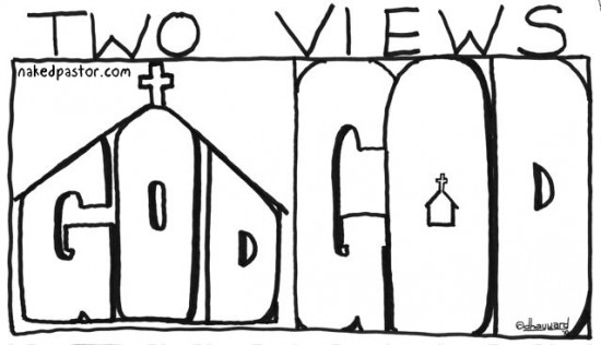 two views of church cartoon by nakedpastor david hayward