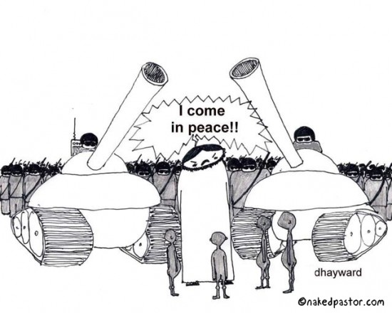 jesus weapons and peace cartoon by nakedpastor david hayward