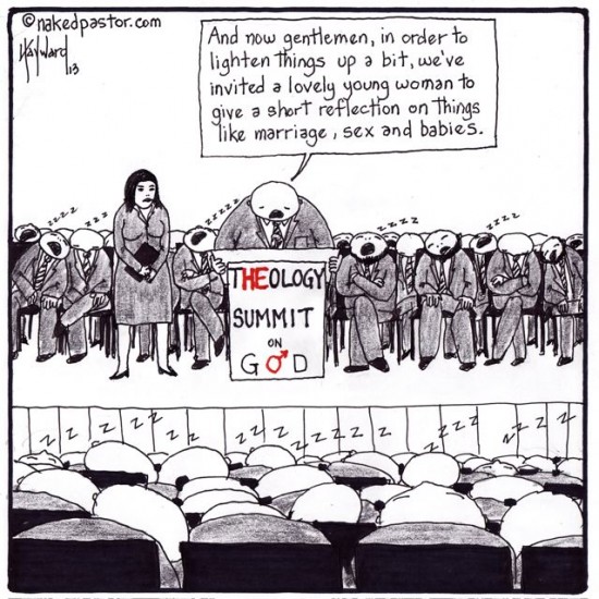 will theological men share the microphone with women cartoon by nakedpastor david hayward
