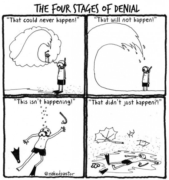 life's tsunamis and the four stages of denial cartoon by nakedpastor david hayward