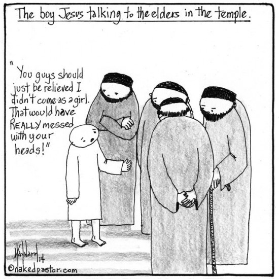 boy jesus at the temple cartoon by nakedpastor david hayward