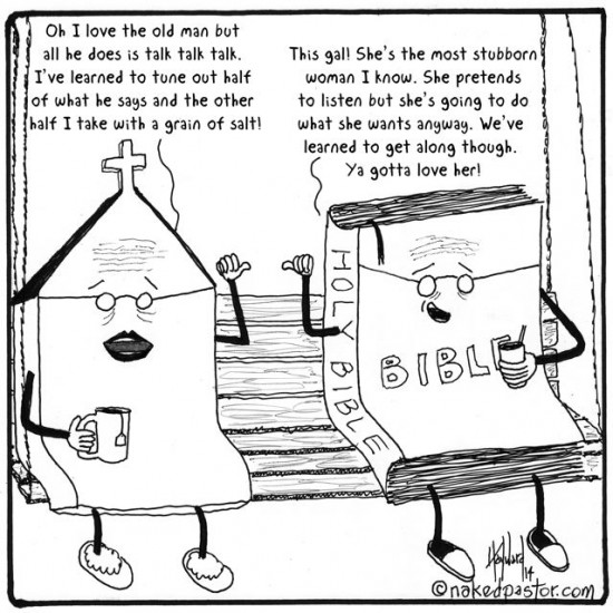 the church and the bible as an old married couple cartoon by nakedpastor david hayward