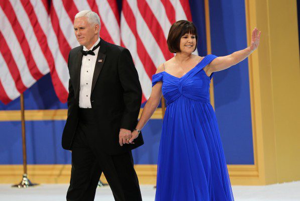 Vice President Michael R. Pence and Second Lady Karen Pence walk to center stage at the Salute to Our Armed Services Ball at the National Building Museum, Washington, D.C., Jan. 20, 2017. The event, one of three official balls held in celebration of the 58th Presidential Inauguration, paid tribute to members of all branches of the armed forces of the United States, as well as first responders and emergency personnel. (DoD photo by U.S. Army Sgt. Kalie Jones)