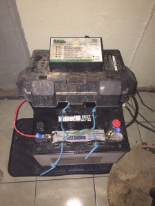 Our new place has some quirks of its own. Sump pumps ensure that basements won't flood. Our sump pump has a car battery powering it. (Anyone ever seen this?)