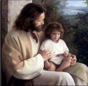 A painting of Jesus Christ holding a child.