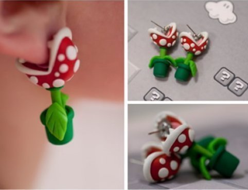 polymer mario earrings plants