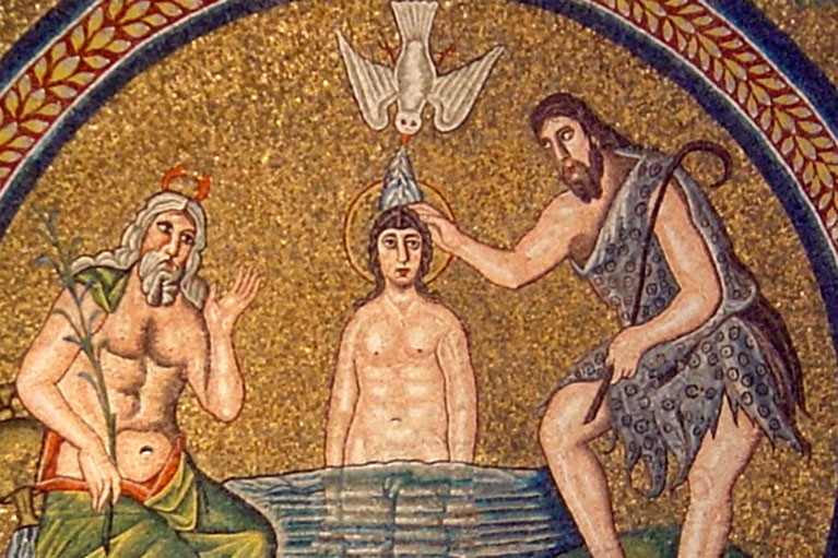 Baptism of Jesus, Arian Baptistry in Ravenna, Italy. Photo by Don M. Burrows.