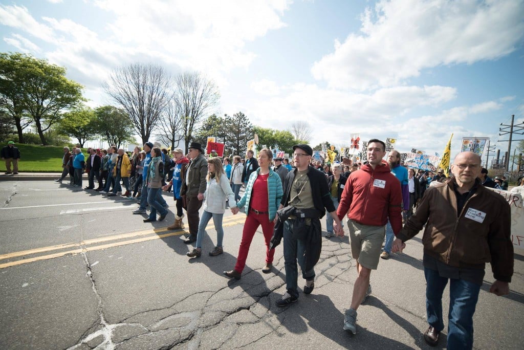 Climate activists at the BP tar sands refinery in Whiting, IN on May 15, 2016