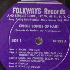Creole Songs of Haiti record photo. All rights reserved.