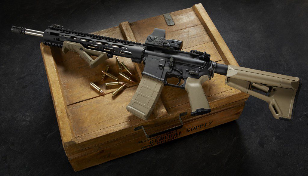 ar15 rifle on wood crate