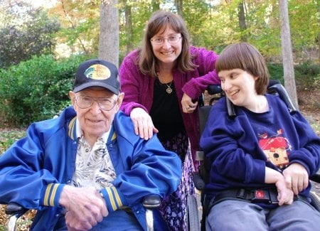 Dad, Fran and Rhiannon at the Georgia Botanical Gardens, Athens, GA, November 2008. Just a few months later his dementia had worsened to the point where we could no longer take him out and about.