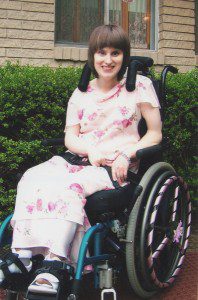 Rhiannon before her senior prom, 2007. Her wheel chair is decorated for the occasion.