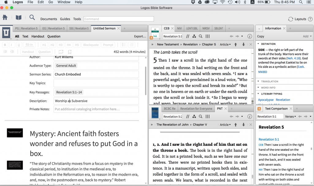 What a sermon editor layout looks like in Logos 7.