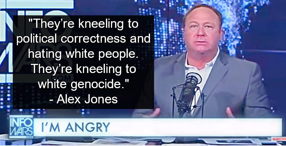 Alex Jones Claims NFL Players Are “Kneeling To White Genocide” (Image via Screen Grab)
