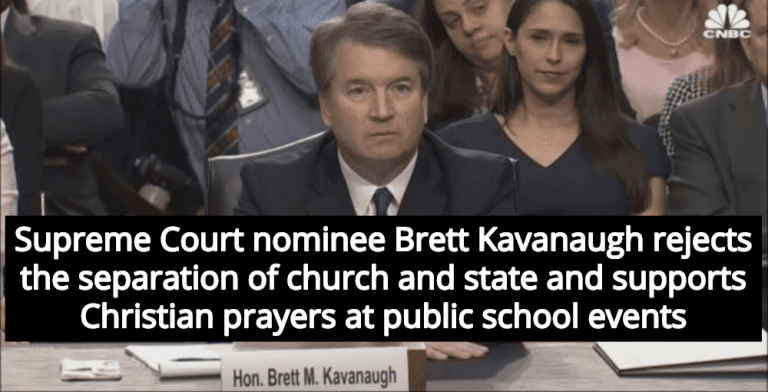 Kavanaugh Admits He Supports Christian Prayers At Public School Events (Image via YouTube)