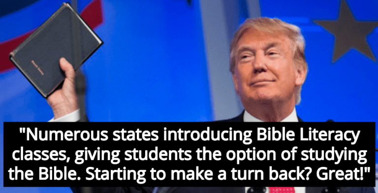 Trump Promotes Christian Theocracy Via Bible Literacy Classes In Public Schools (Image via Screen Grab)