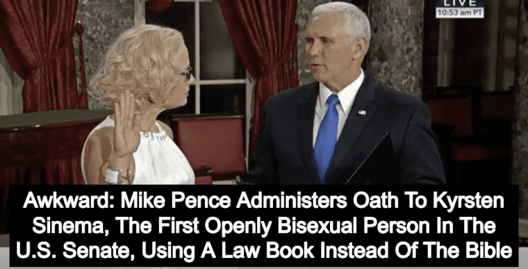 Senator Kyrsten Sinema Rejects Bible, Takes Oath Of Office On Law Book (Image via Screen Grab)