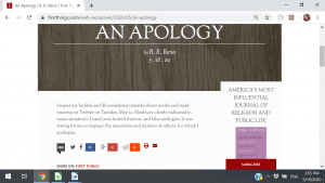 Screenshot of RR Reno's apology