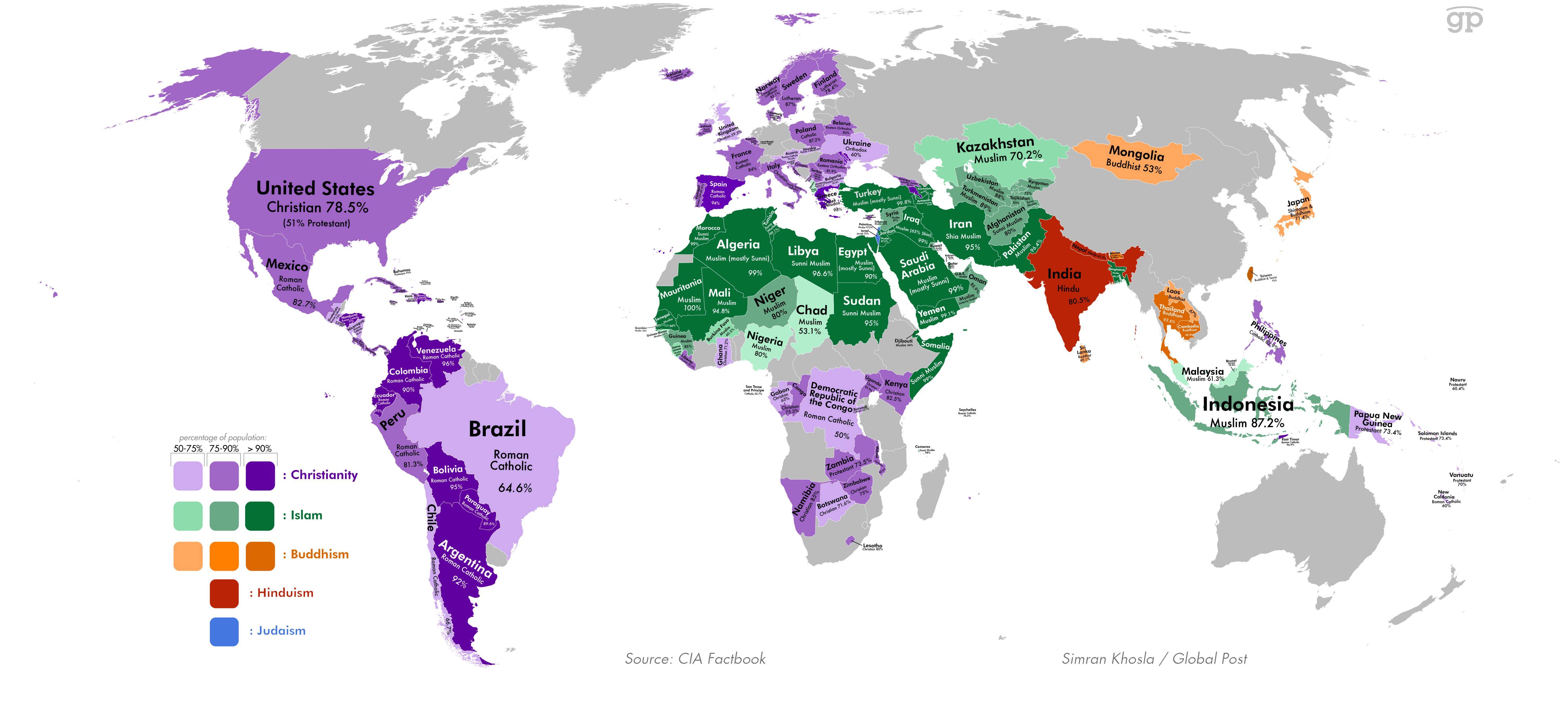 Map Of World Religions Color 2018
