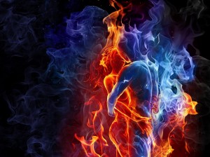 red and blue flame embrace full image