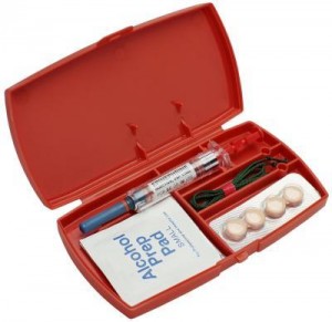 The old-style anaphylaxis kit included several benadryl,  a hypodermic needle and a tourniquet