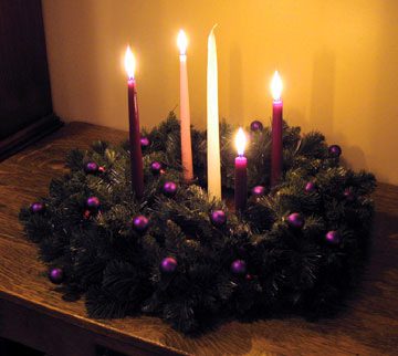 My Advent wreath at home, after the fourth Sunday of Advent and before Christmas