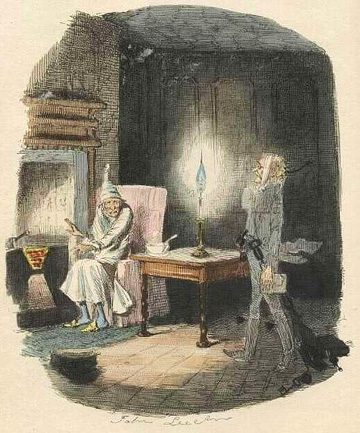 “Marley’s Ghost” by John Leech, from the first edition of A Christmas Carol. Public domain. 