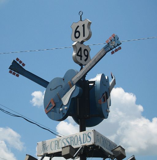 The crossroads of US 49 and 61 in Clarkesdale, MS. According to legend, this is the spot where Robert Johnson performed a ritual in order to gain skill as a musician. Photo by Joe Mazzola