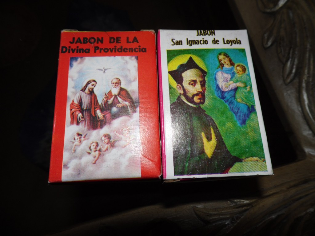 Road trip finds for mental hygiene. The St. Ignatius soap says the product should be employed, "Against the Spirit of Evil."