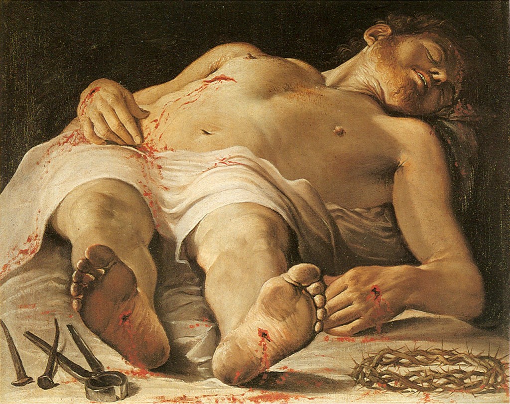 It's more difficult to believe in death than in the Resurrection. (Annibale Carraci, The Dead Christ, 1584; Source: Wikimedia Commons, PD-Old-100)