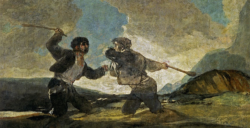 Sinking in quicksand as a volcano is about to go off (Francisco Goya, Fight with Cudgels, 1823; Source: Wikimedia Commons, PD-Old-100).
