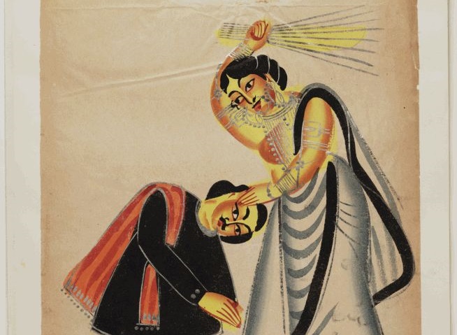 Marriage should beat you up because it encourage irreconcilable difference (Kalighat Painting, "Woman Striking Man With Broom," Calcutta, India, 1875; Source: Wikimedia Commons, PD-Old-100)