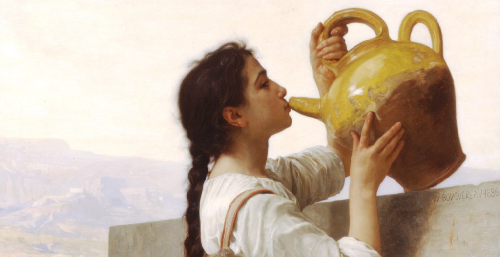 Drink up what has leaked down to you inquisitive brothers and sisters (William Bourguereau, Thirst, 1886; Source: Wikimedia Commons, PD-Old-100). 