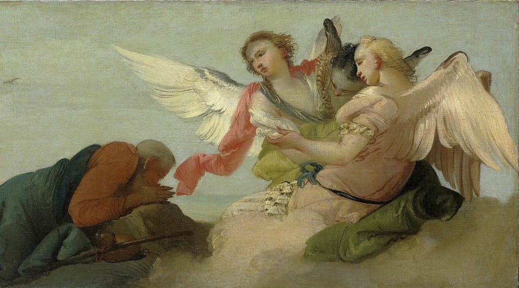 Hospitality to the total stranger is one of the ultimate biblical values (Francesco Zugno after Tiepolo, Abraham and the Three Angels, c. 1780; Source: Wikimedia Commons, PD-Old-100). 
