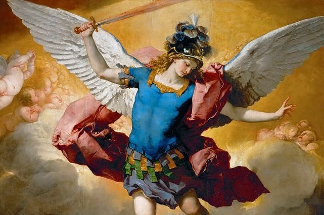 (St. Michael detail of Luca Giordano, Fallen Angels, 1666; Wikimedia, PD-Old-100)