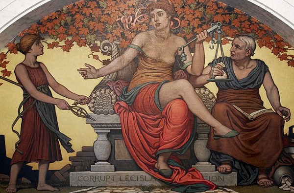 (Detail from Corrupt Legislation. Mural by Elihu Vedder. 1896; Wikimedia, PD-USA-Before 1923)