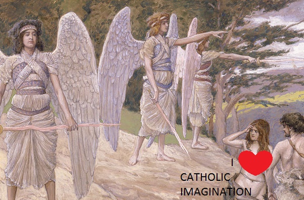 A pure thing is the internet and the capitalist workplace since it cannot bear to look on certain things in religious art (James Tissot, , Adam and Eve Driven from Paradise, 1902; Wikimedia, PD-Old-100).