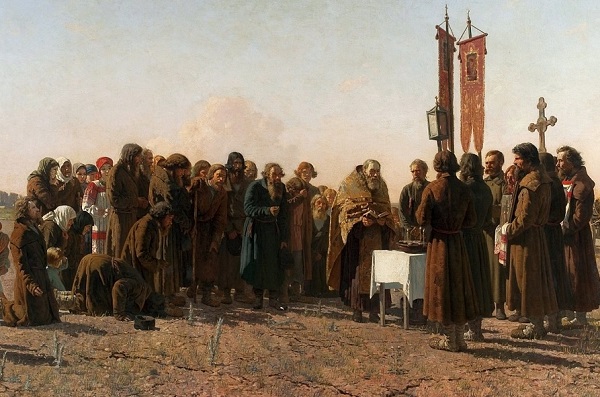 (Grigoriy Myasoyedov, A prayer in time of drought, 1881; Wikimedia, PD-Old-100)