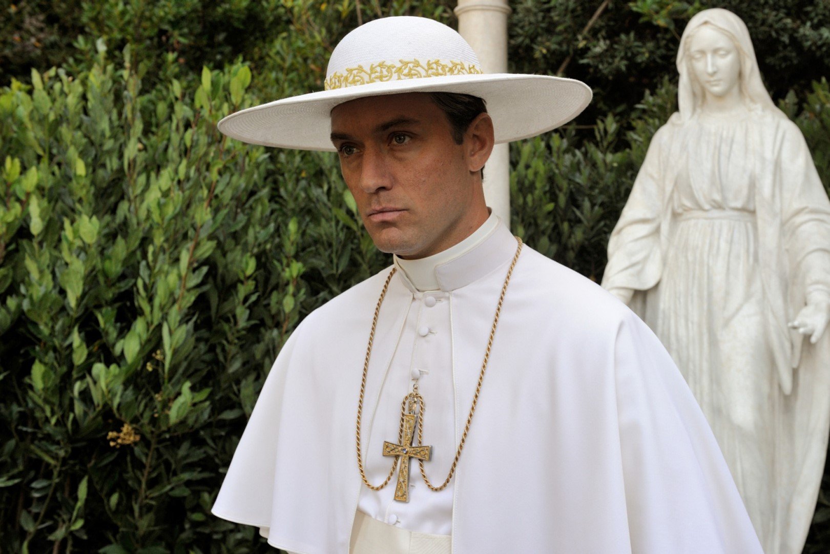 (Pius XIII in The Young Pope, Source: HBO show website, Fair Use). 