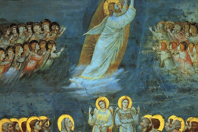 (Giotto, Ascension, Scrovegni Chapel, 14th c; Wikimedia, PD-Old-100). 
