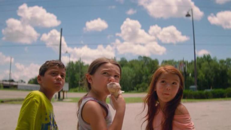 Christopher Rivera, Brooklynn Prince and Valeria Cotto in The Florida Project, photo courtesy A24