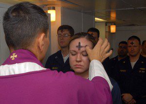 Public Domain https://commons.wikimedia.org/wiki/File:US_Navy_080206-N-7869M-057_Electronics_Technician_3rd_Class_Leila_Tardieu_receives_the_sacramental_ashes_during_an_Ash_Wednesday_celebration.jpg