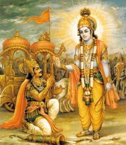 Krishna giving the Gita to Arjuna.