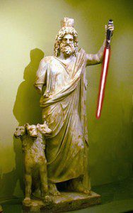 Hades with a Lightsaber by Sable Aradia. From a public domain image of a statue from the Heraklion Archaeological Museum.