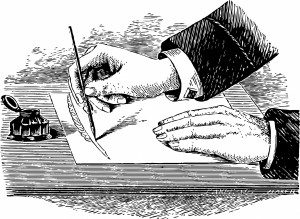 Writing Hand (digitized woodcut). Public domain image courtesy of Publicdomainimages.net.