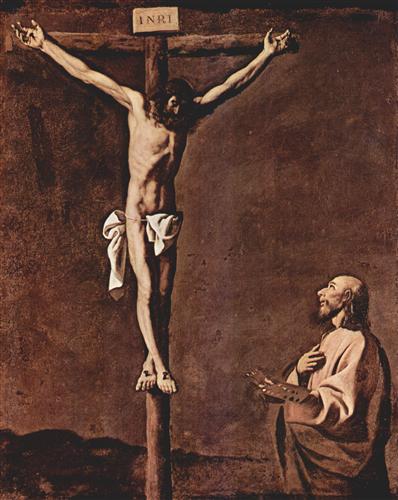 St. Luke as a Painter before Christ on the Cross - Public Domain