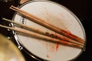 Andrew's bloodied drumsticks in Whiplash.