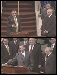 Top: On behalf of the Christian Law Association, David C. Gibbs III (left) awards Dr. Earl Jessup (front, right) the Jack Hyles Memorial Award at First Baptist Church Hammond in 2010. Bottom: David C. Gibbs III and David C. Gibbs Jr. look on as Jack Hyles’ son-in-law Jack Schaap congratulates Dr. Jessup for the Christian Law Association award. Two years later Schaap pleads guilty for trafficking a girl across state lines and raping her. Despite personal relationships with church leadership, the Christian Law Association is hired by the church to conduct an internal investigation. Image: YouTube.