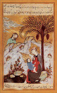 Mary with Jesus near the Palm tree where she gave birth, acc. to Quran.