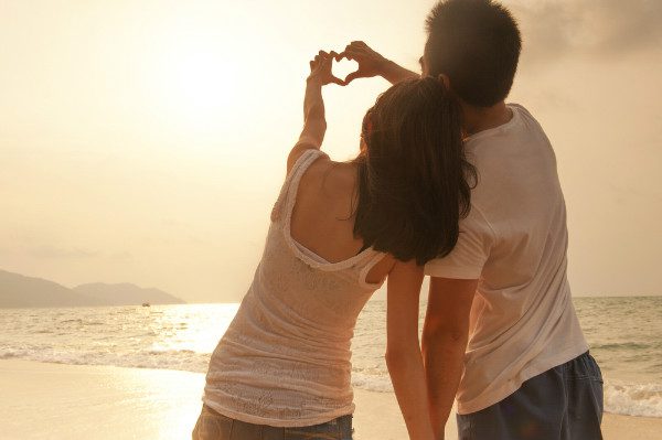 happy couple on beach